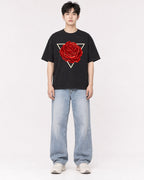 Mockup Boxy Heavyweight Tee Black male full-body 01
