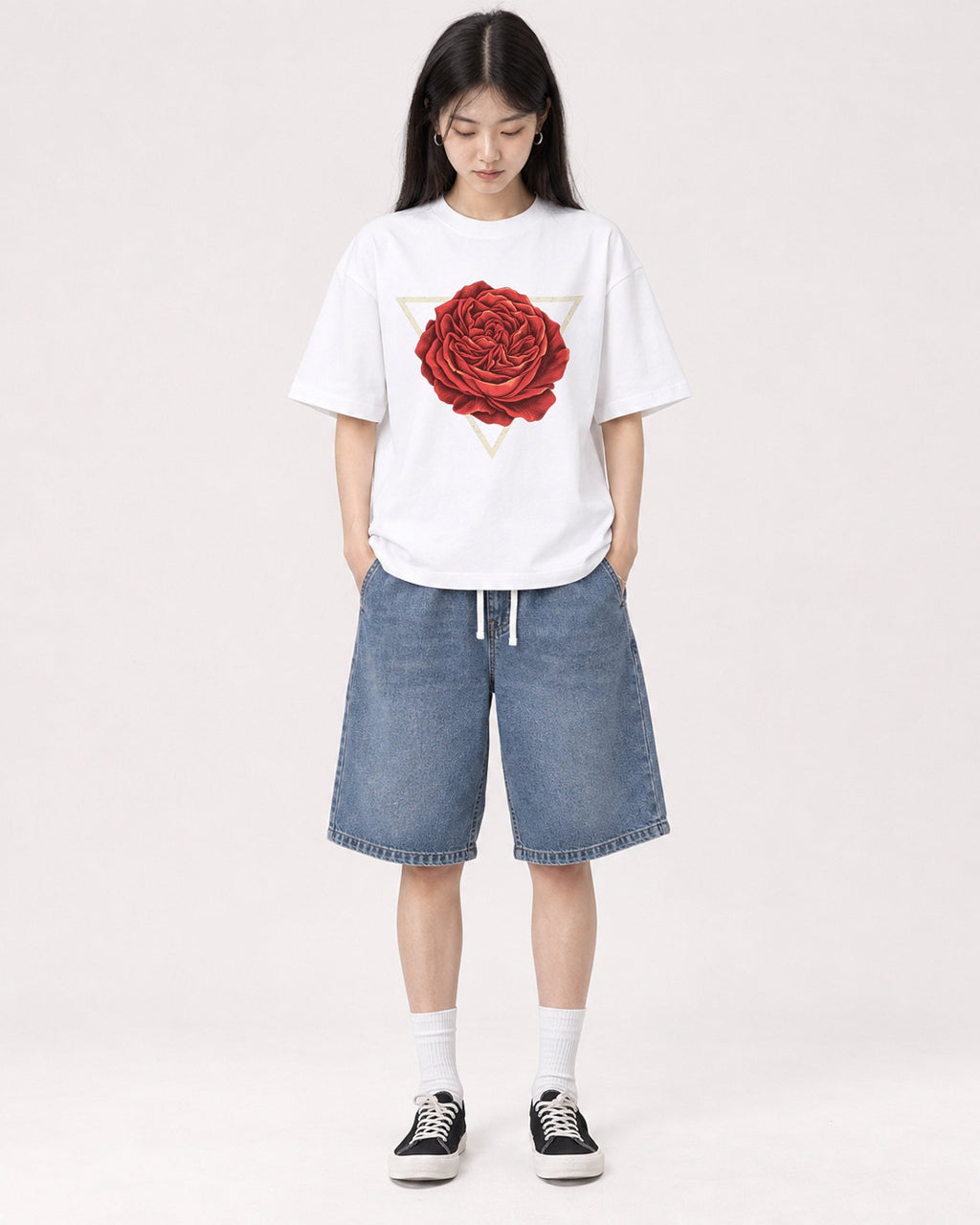 Mockup Boxy Heavyweight Tee White female full-body 01