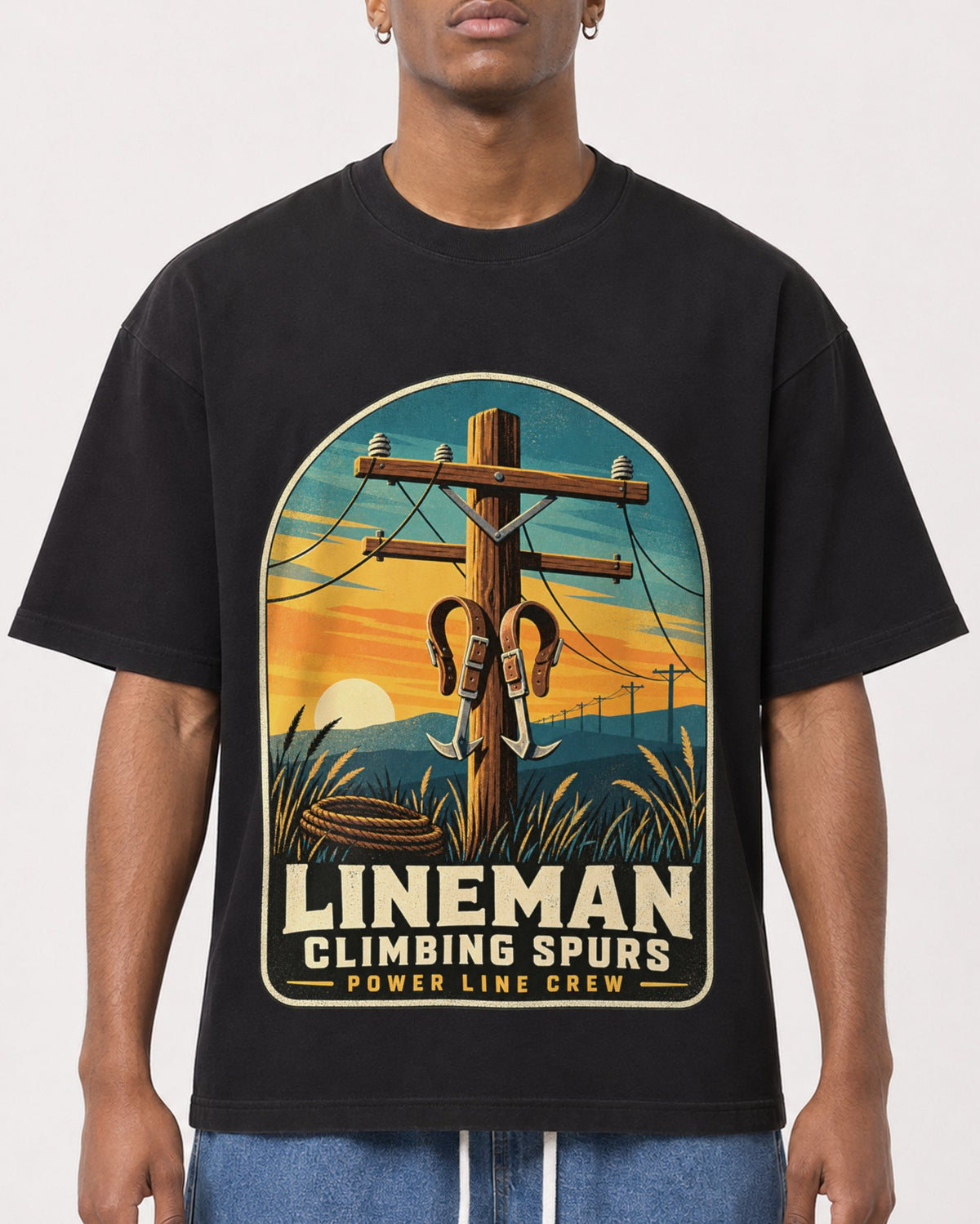 Mockup Boxy Heavyweight Tee Black male close-up 15