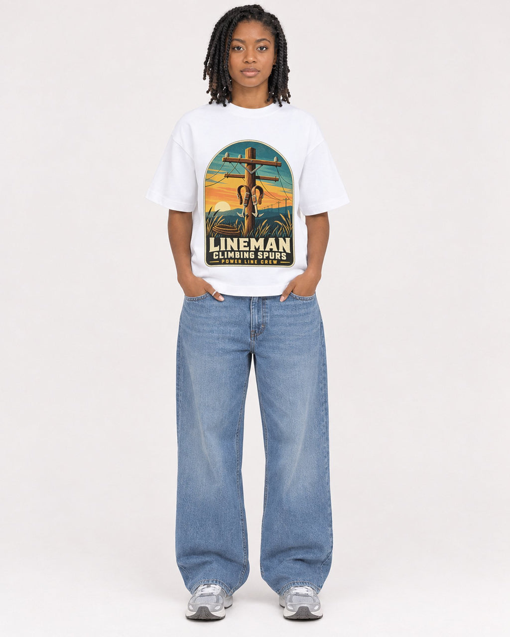 Mockup Boxy Heavyweight Tee White female full-body 15