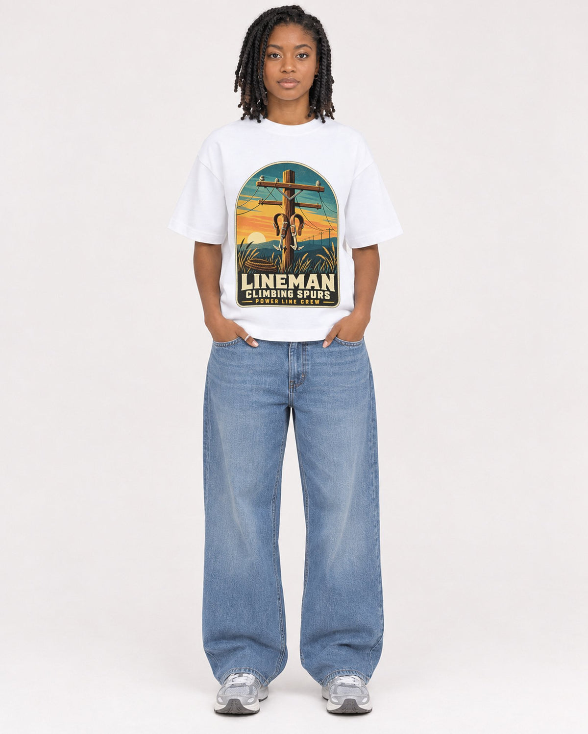 Mockup Boxy Heavyweight Tee White female full-body 15