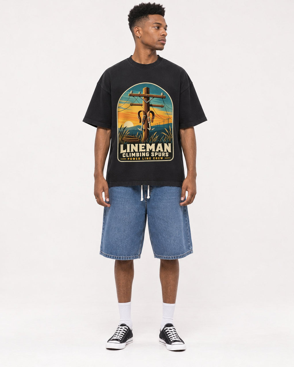 Mockup Boxy Heavyweight Tee Black male full-body 15