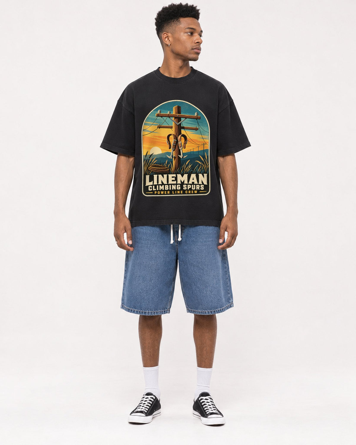 Mockup Boxy Heavyweight Tee Black male full-body 15