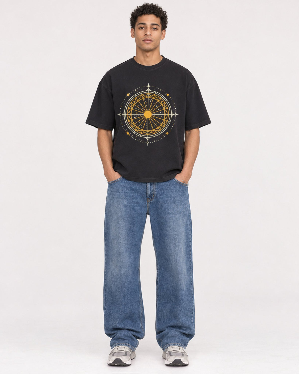 Mockup Boxy Heavyweight Tee Black male full-body 10
