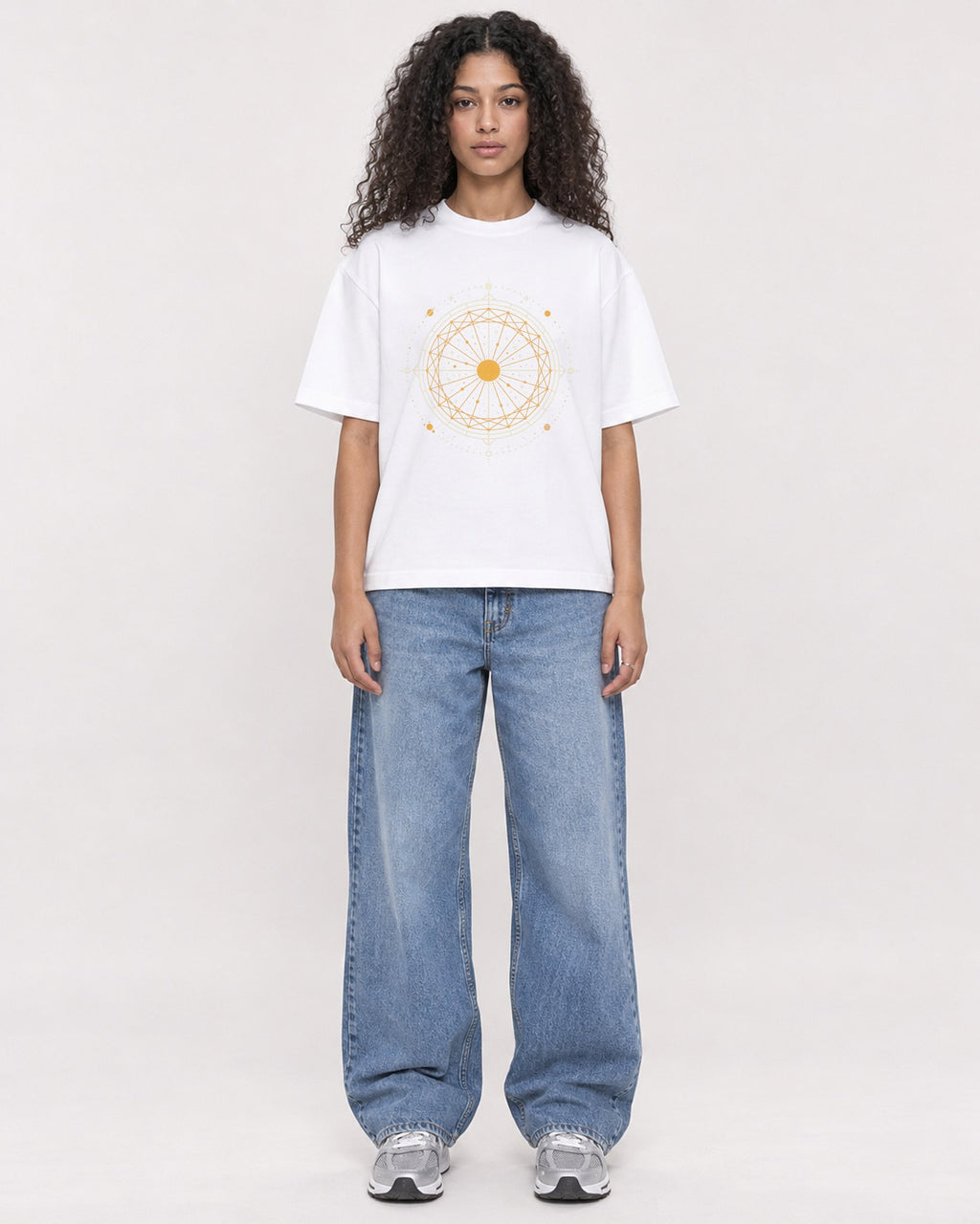 Mockup Boxy Heavyweight Tee White female full-body 10