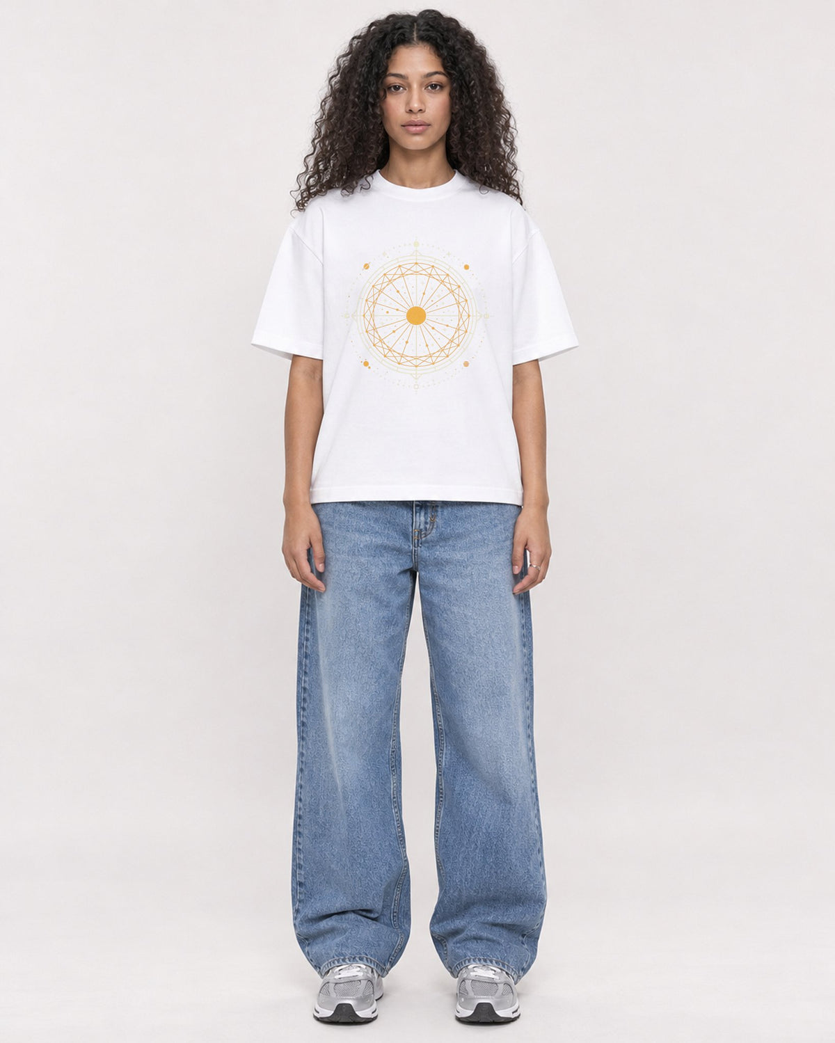 Mockup Boxy Heavyweight Tee White female full-body 10