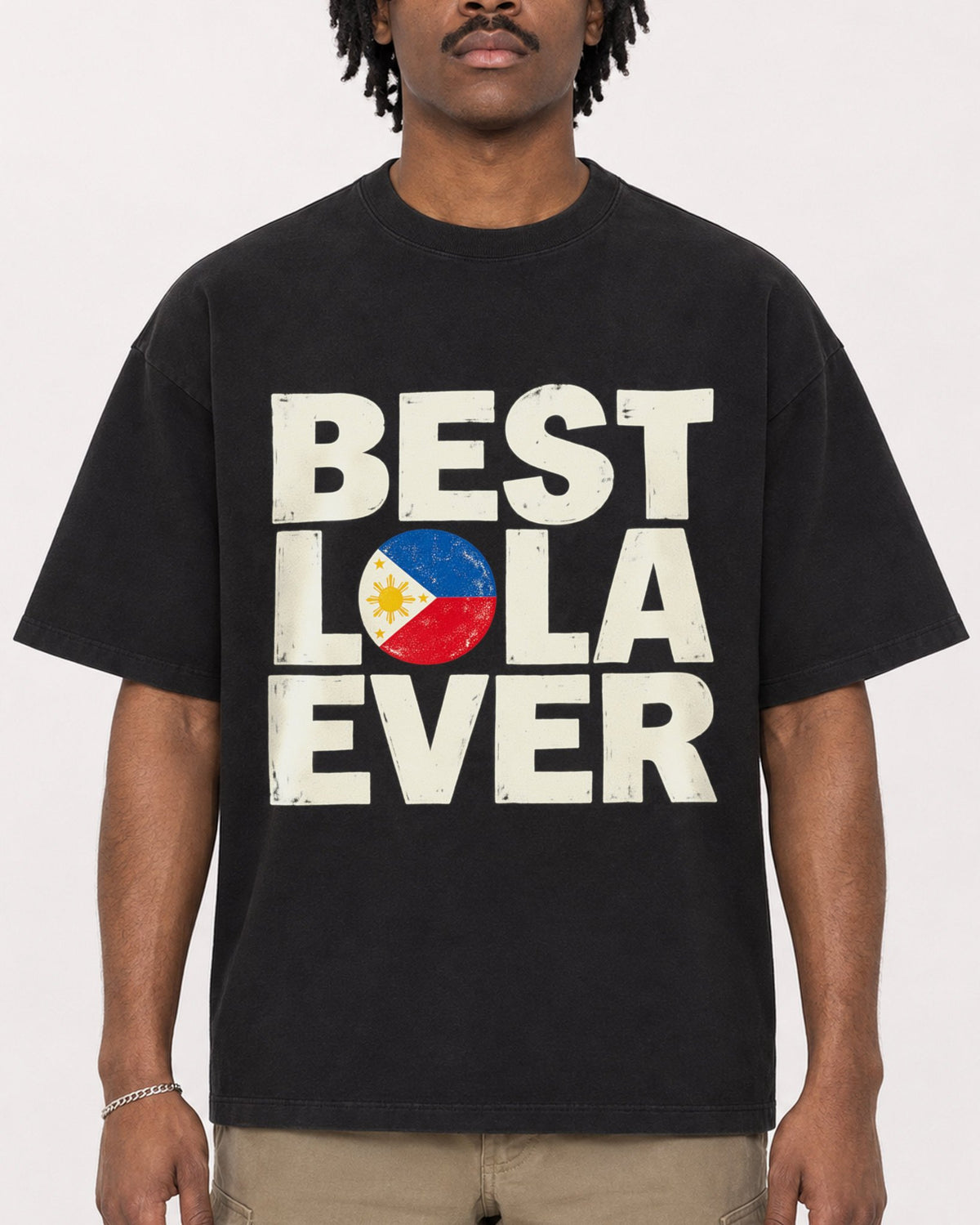 Mockup Boxy Heavyweight Tee Black male close-up 04