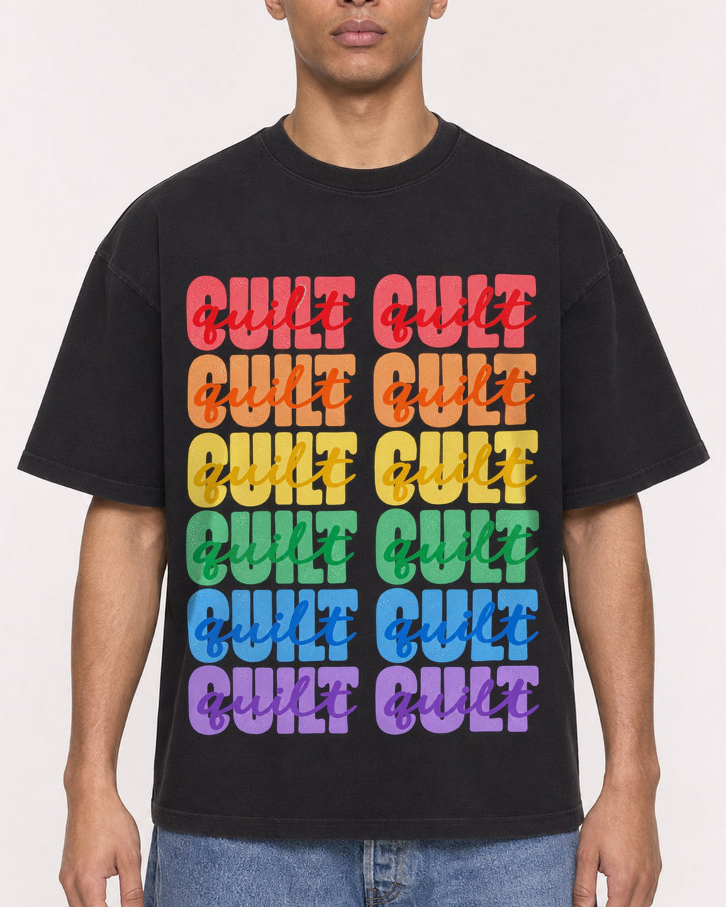 Mockup Boxy Heavyweight Tee Black male close-up 50
