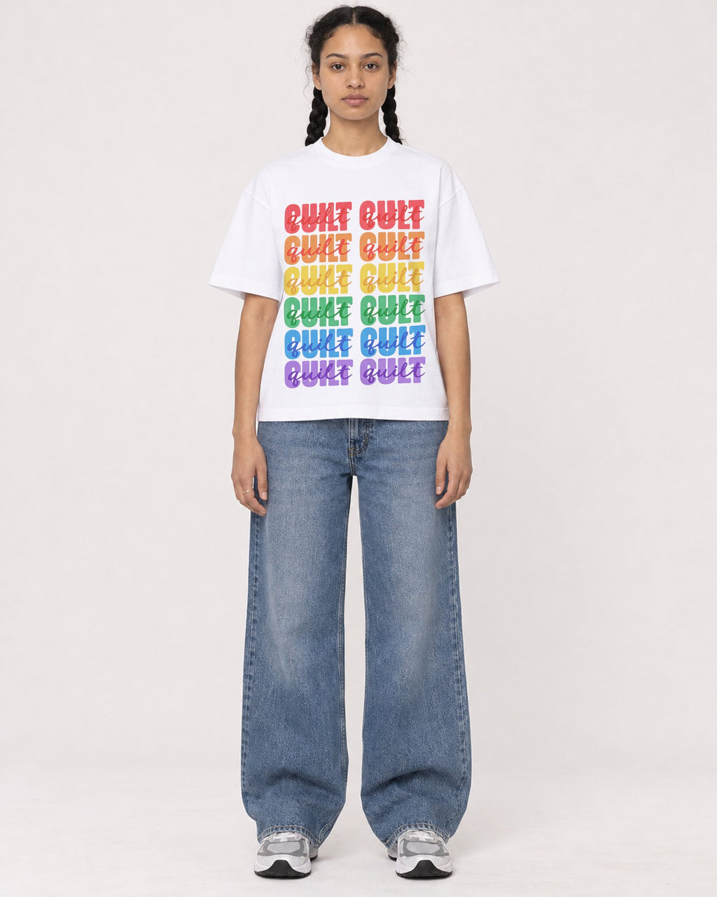 Mockup Boxy Heavyweight Tee White female full-body 50