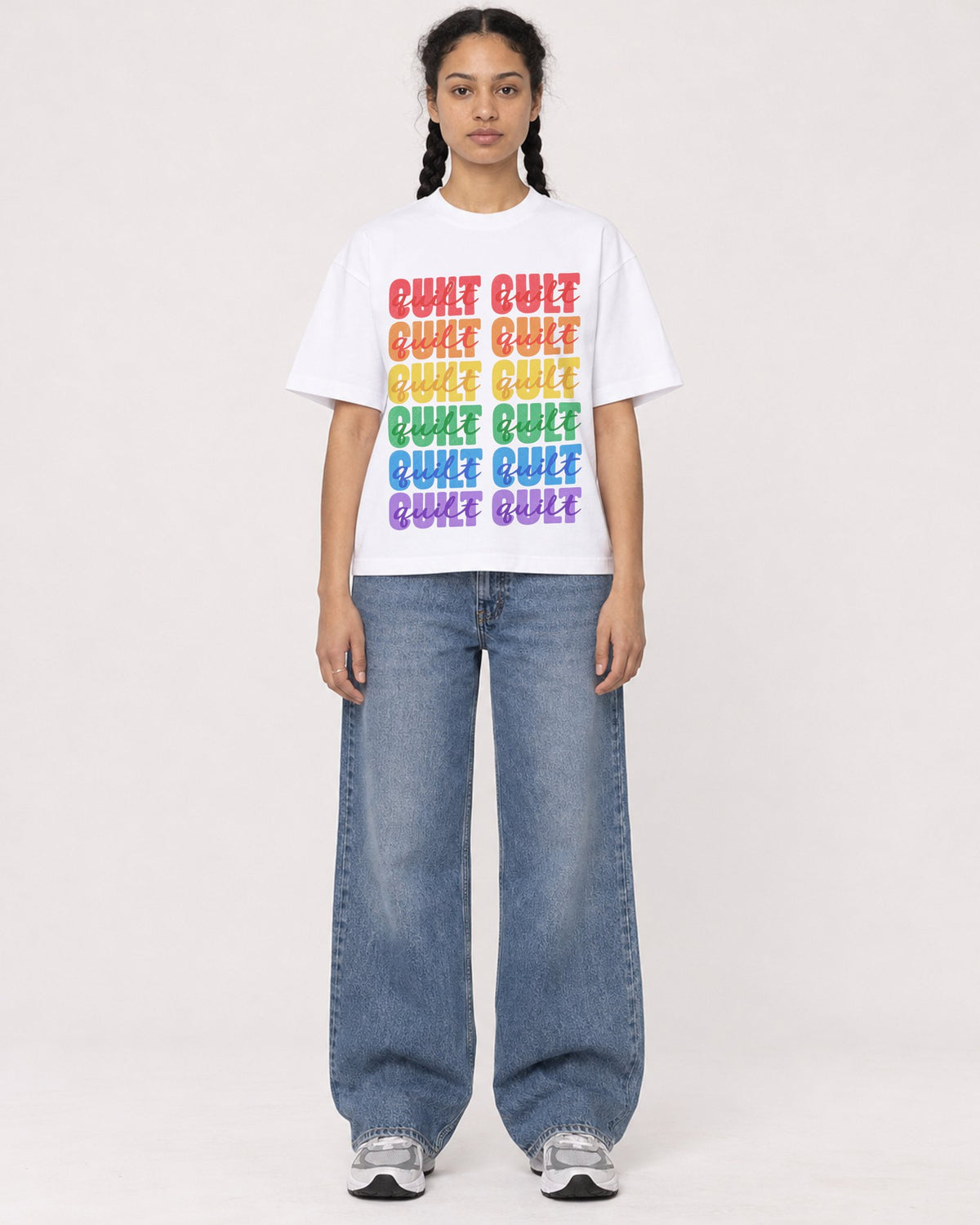 Mockup Boxy Heavyweight Tee White female full-body 50