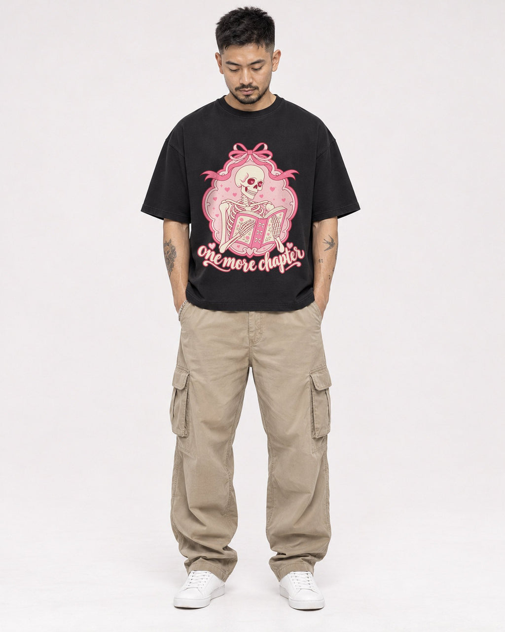 Mockup Boxy Heavyweight Tee Black male full-body 12