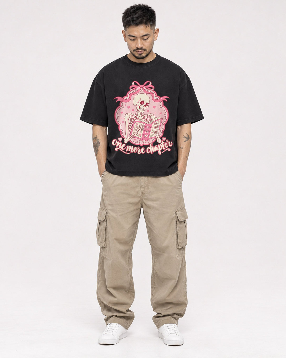 Mockup Boxy Heavyweight Tee Black male full-body 12