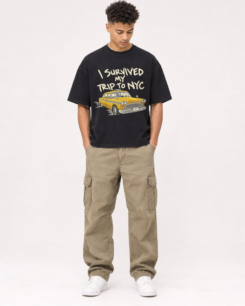 Mockup Boxy Heavyweight Tee Black male full-body 20
