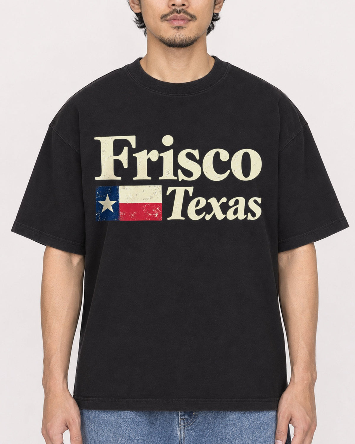 Mockup Boxy Heavyweight Tee Black male close-up 02