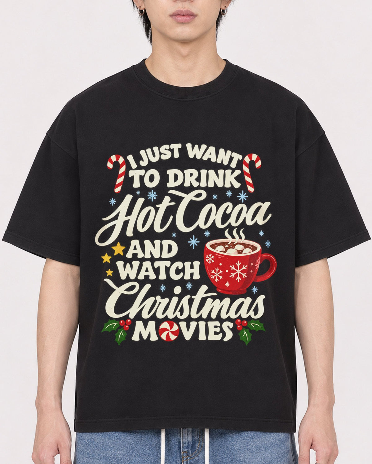 Mockup Boxy Heavyweight Tee Black male close-up 11