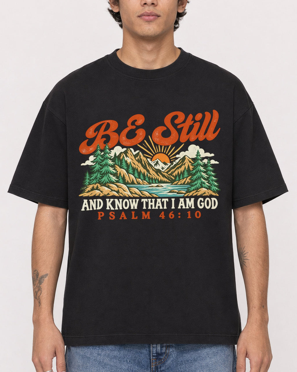 Mockup Boxy Heavyweight Tee Black male close-up 06