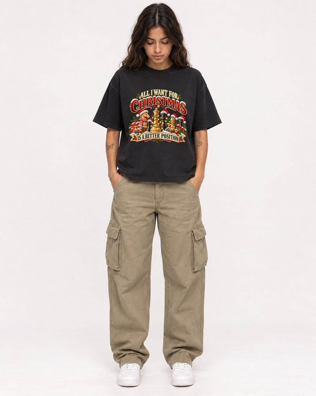 Mockup Boxy Heavyweight Tee Black female full-body 06