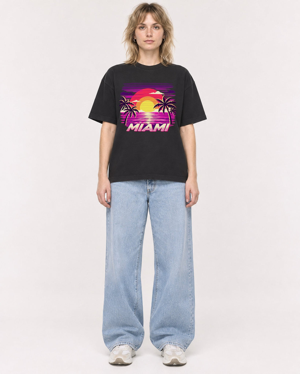 Mockup Boxy Heavyweight Tee Black female full-body 19