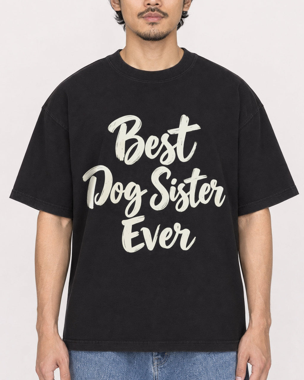 Mockup Boxy Heavyweight Tee Black male close-up 02