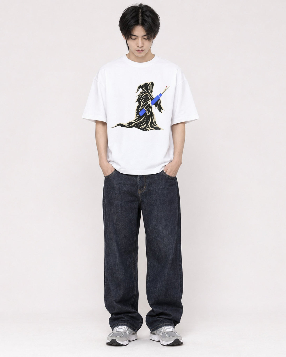 Mockup Boxy Heavyweight Tee White male full-body 11