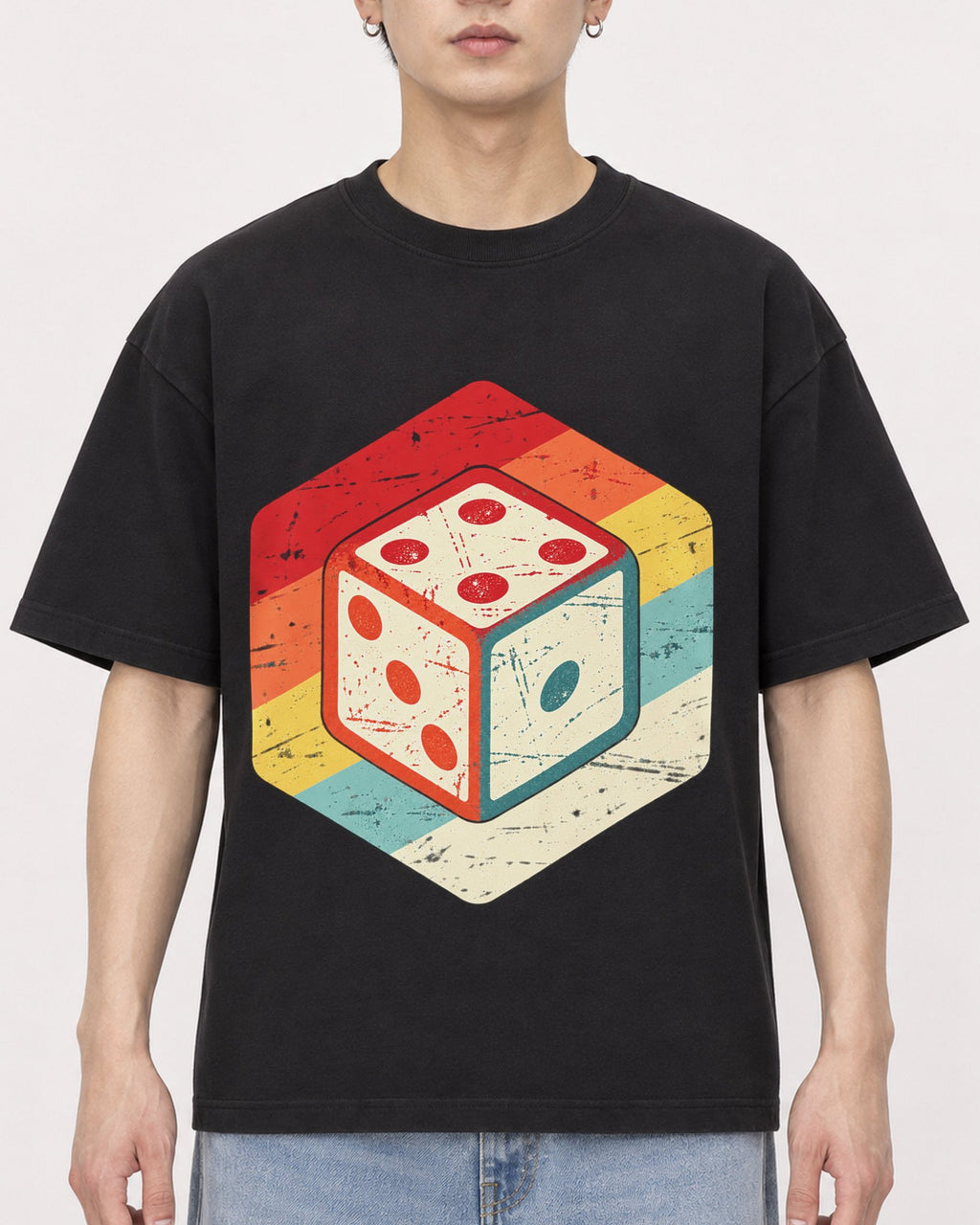 Mockup Boxy Heavyweight Tee Black male close-up 01