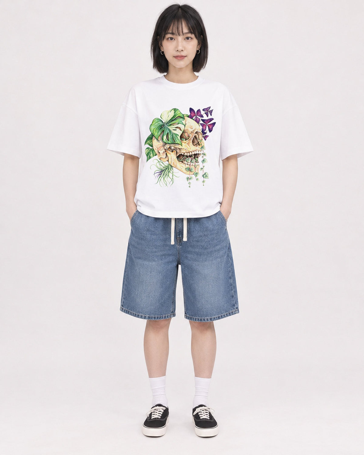 Mockup Boxy Heavyweight Tee White female full-body 11