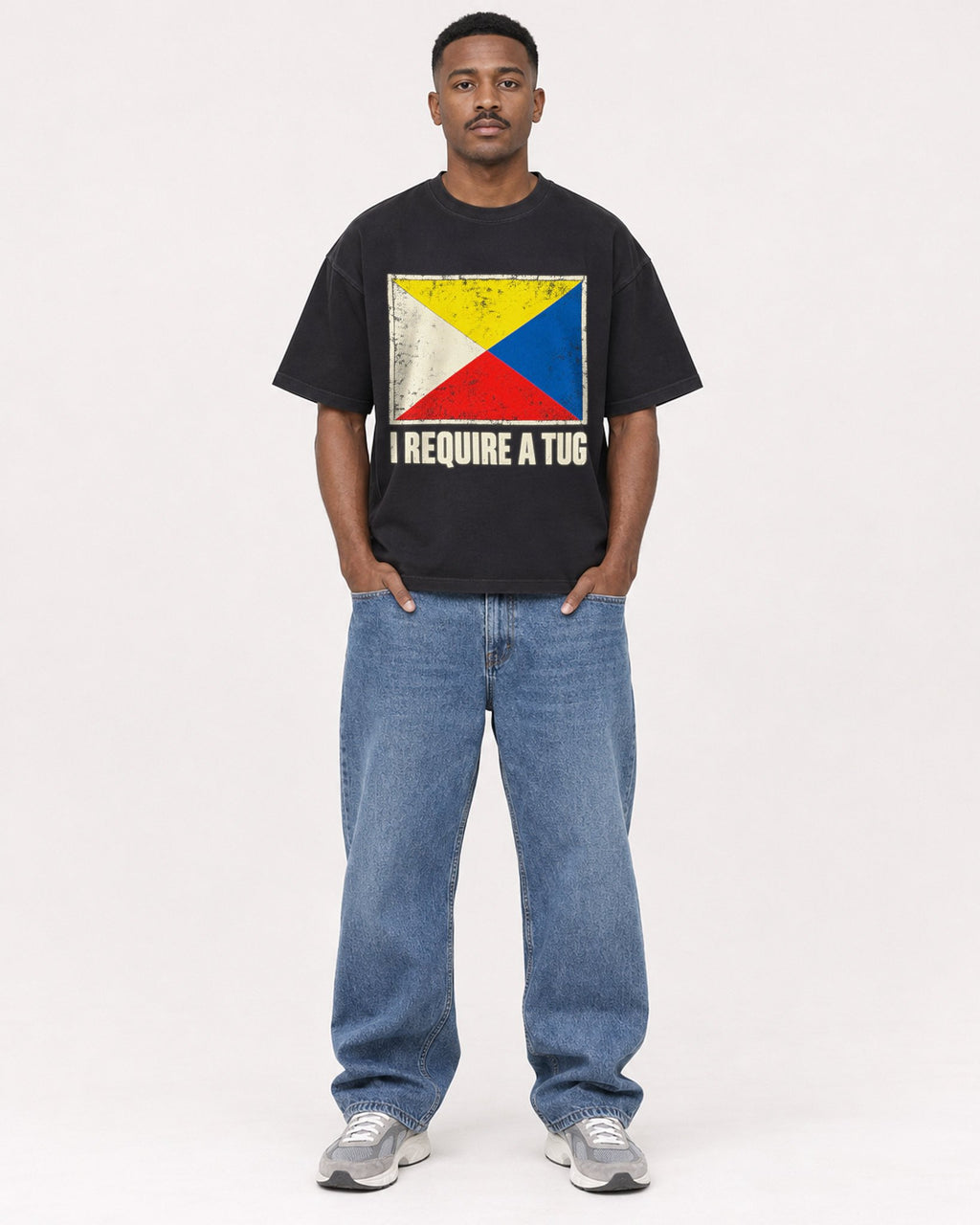 Mockup Boxy Heavyweight Tee Black male full-body 14