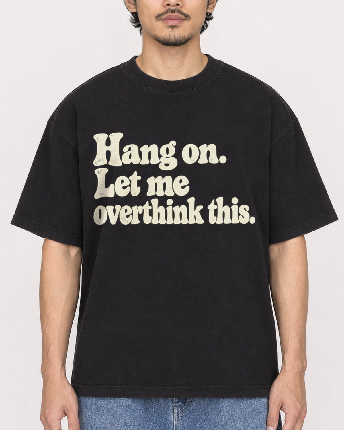 Mockup Boxy Heavyweight Tee Black male close-up 02