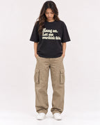 Mockup Boxy Heavyweight Tee Black female full-body 02