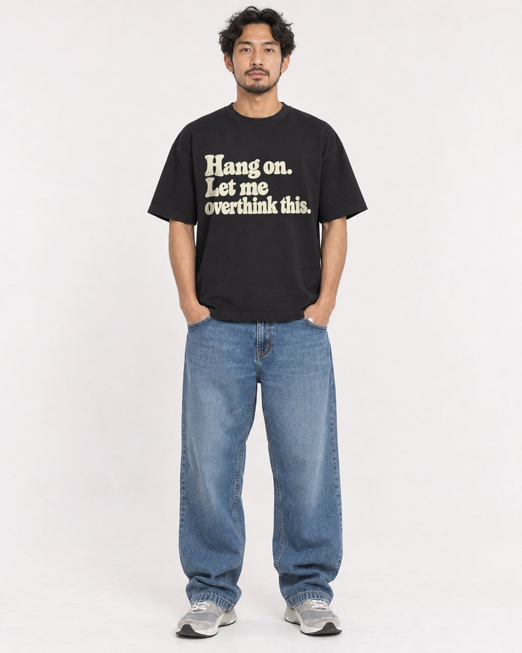 Mockup Boxy Heavyweight Tee Black male full-body 02