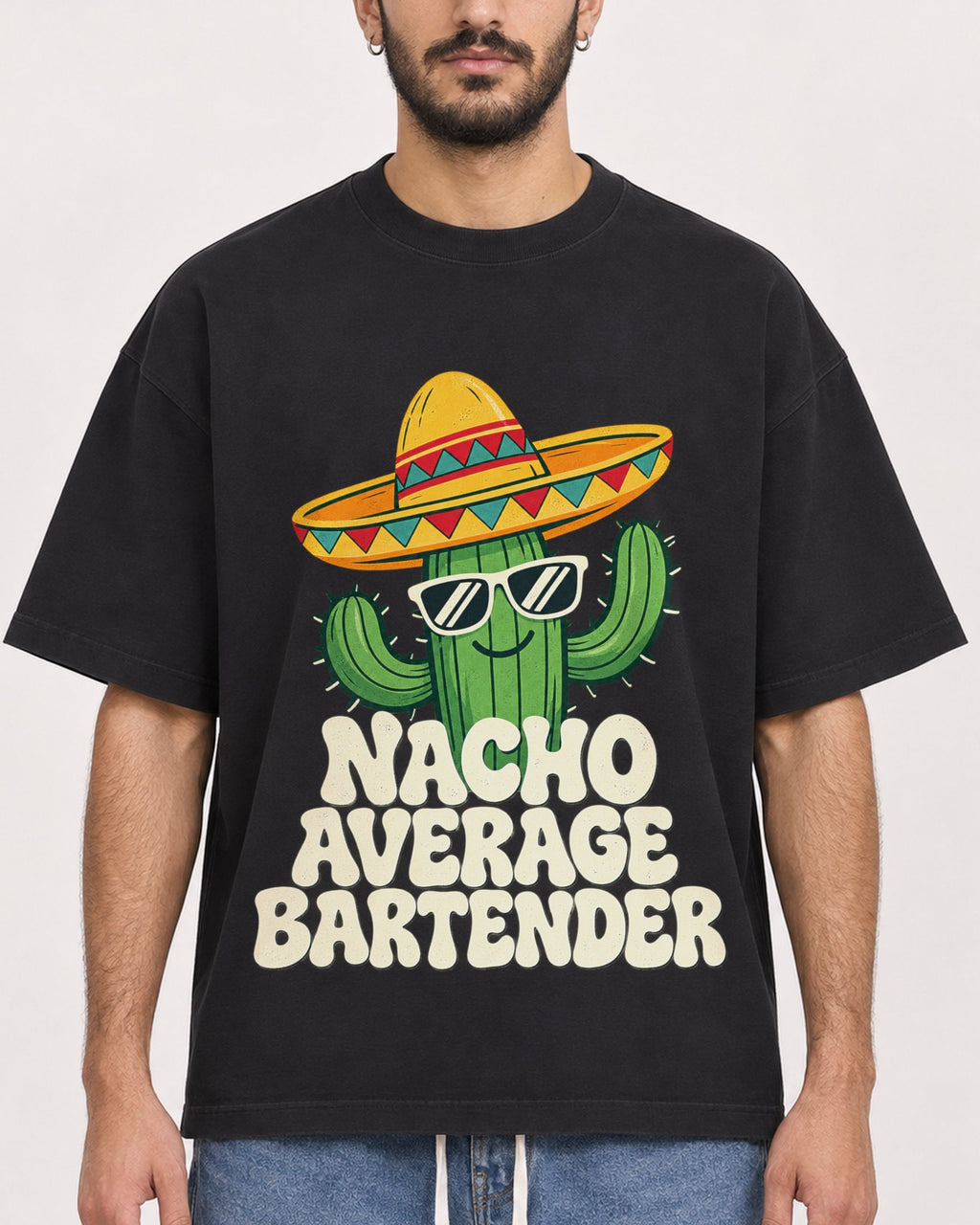 Mockup Boxy Heavyweight Tee Black male close-up 07