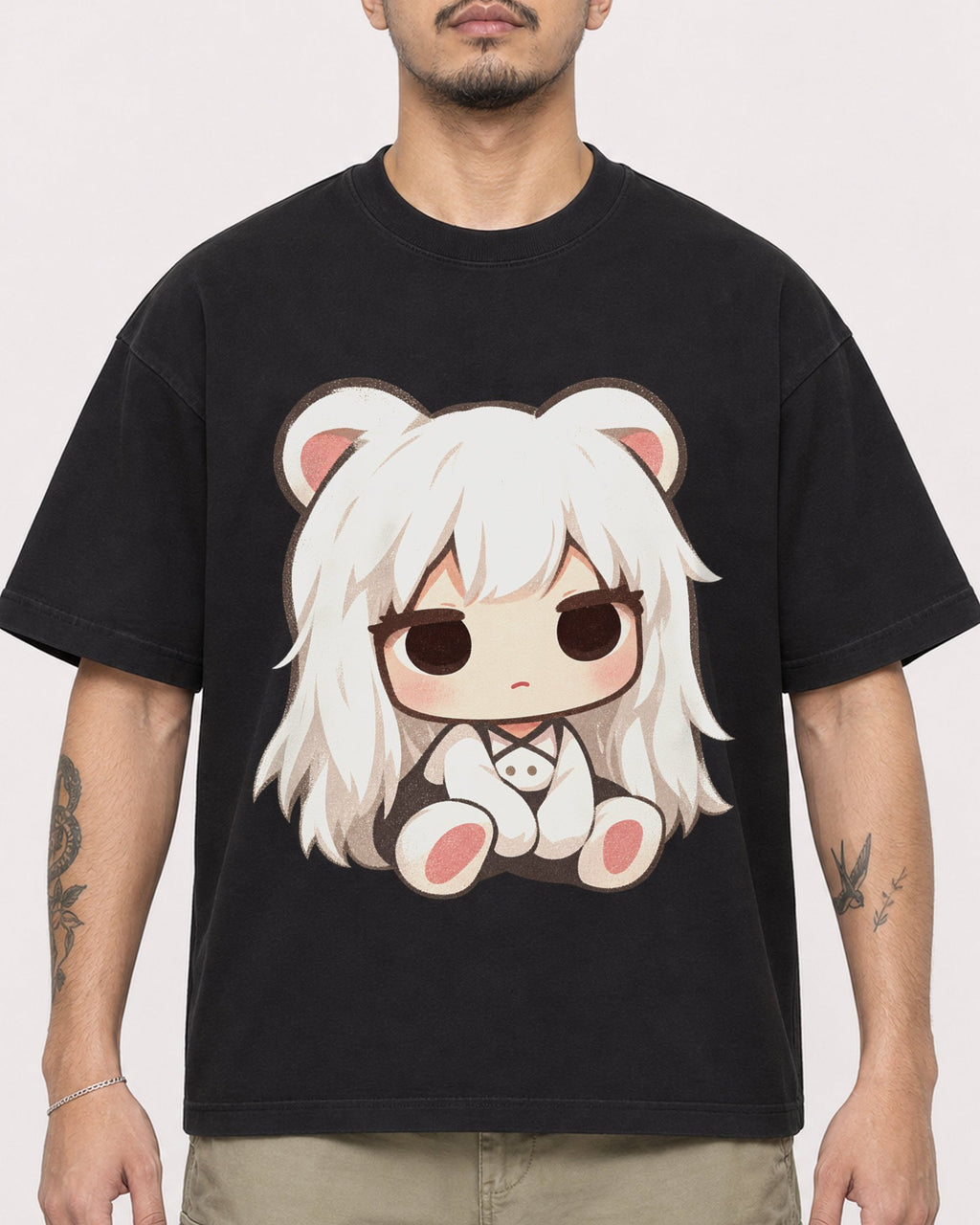 Mockup Boxy Heavyweight Tee Black male close-up 12