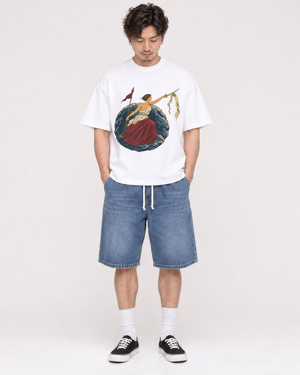 Mockup Boxy Heavyweight Tee White male full-body 03