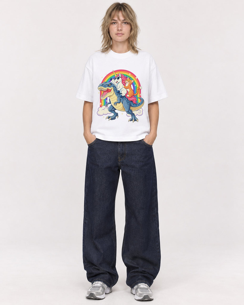 Mockup Boxy Heavyweight Tee White female full-body 19