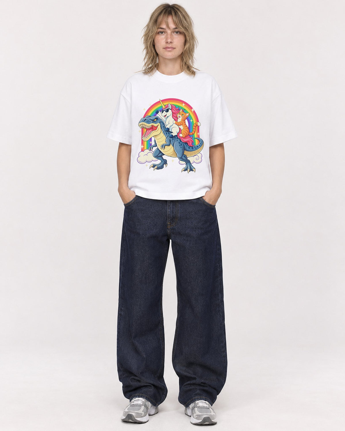 Mockup Boxy Heavyweight Tee White female full-body 19