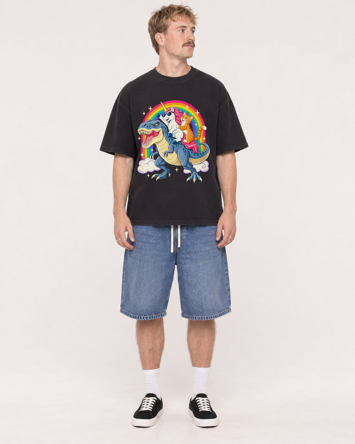 Mockup Boxy Heavyweight Tee Black male full-body 19