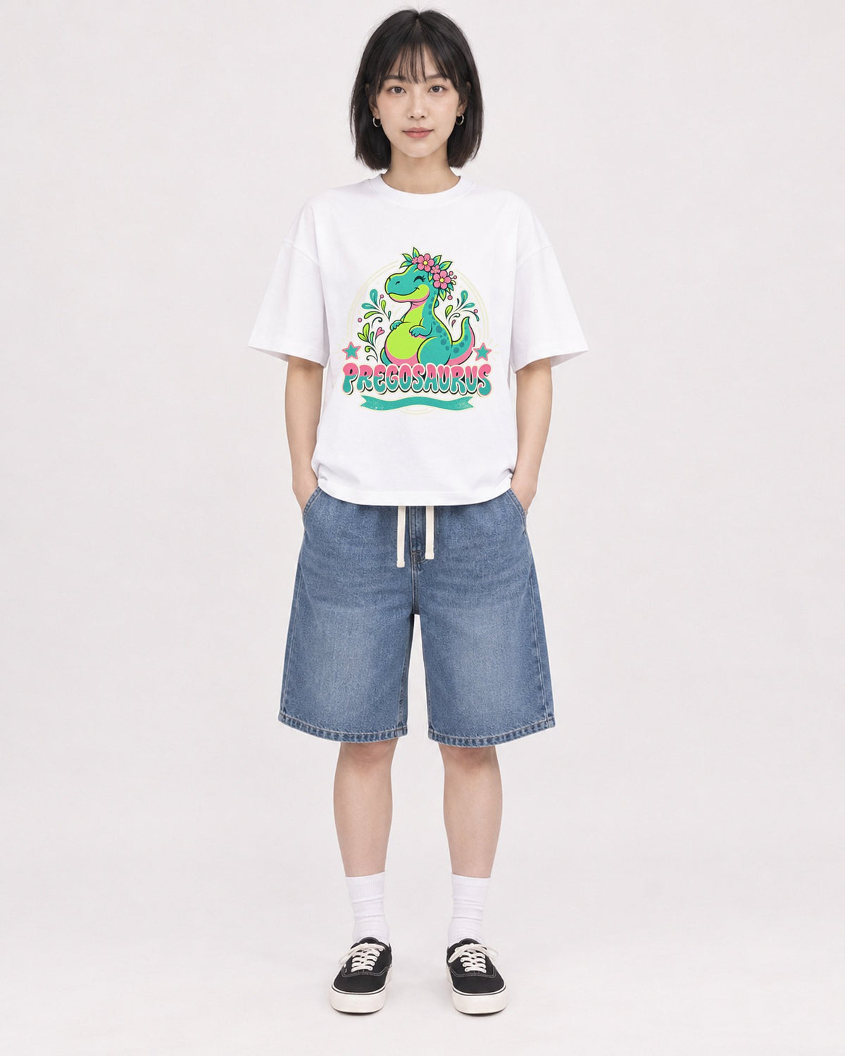 Mockup Boxy Heavyweight Tee White female full-body 11