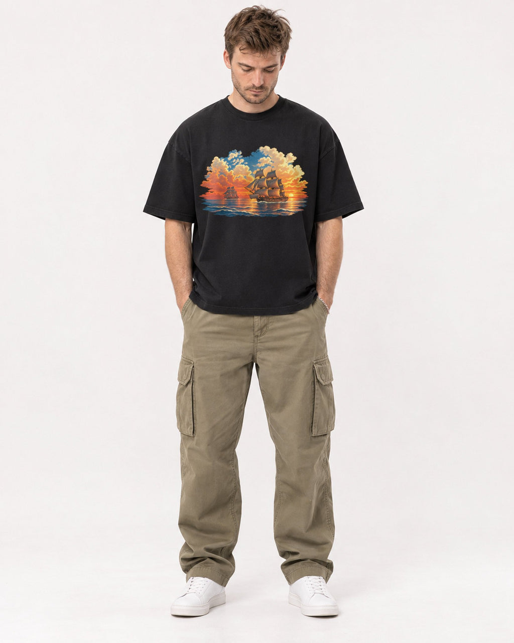 Mockup Boxy Heavyweight Tee Black male full-body 08