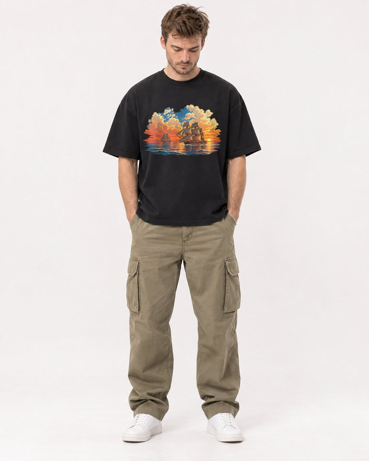 Mockup Boxy Heavyweight Tee Black male full-body 08