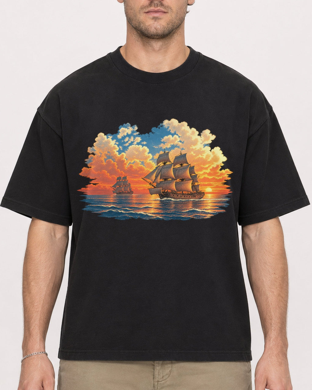Mockup Boxy Heavyweight Tee Black male close-up 08