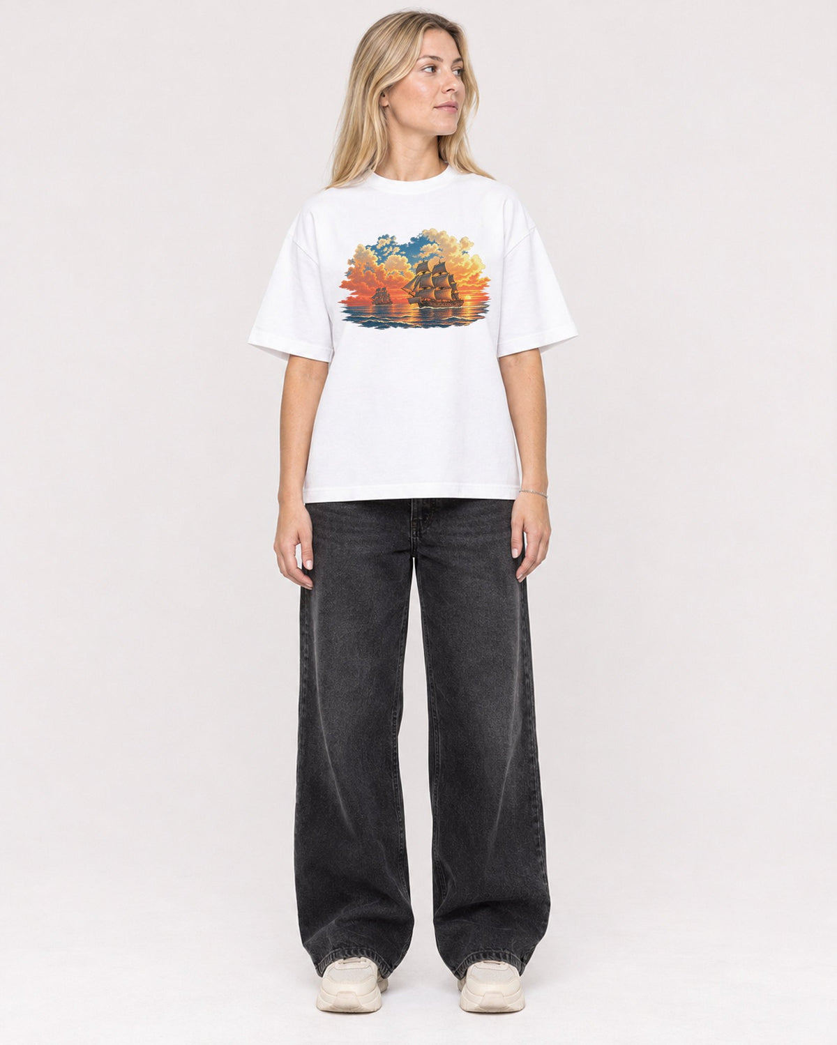 Mockup Boxy Heavyweight Tee White female full-body 08