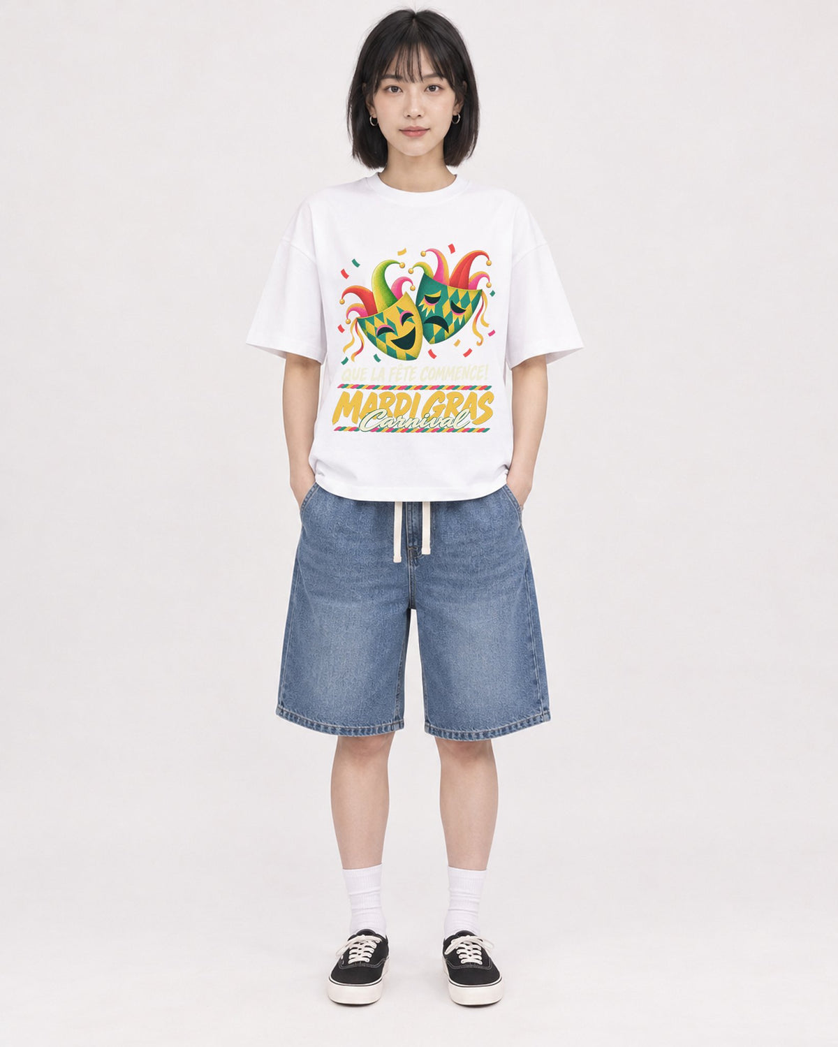 Mockup Boxy Heavyweight Tee White female full-body 11