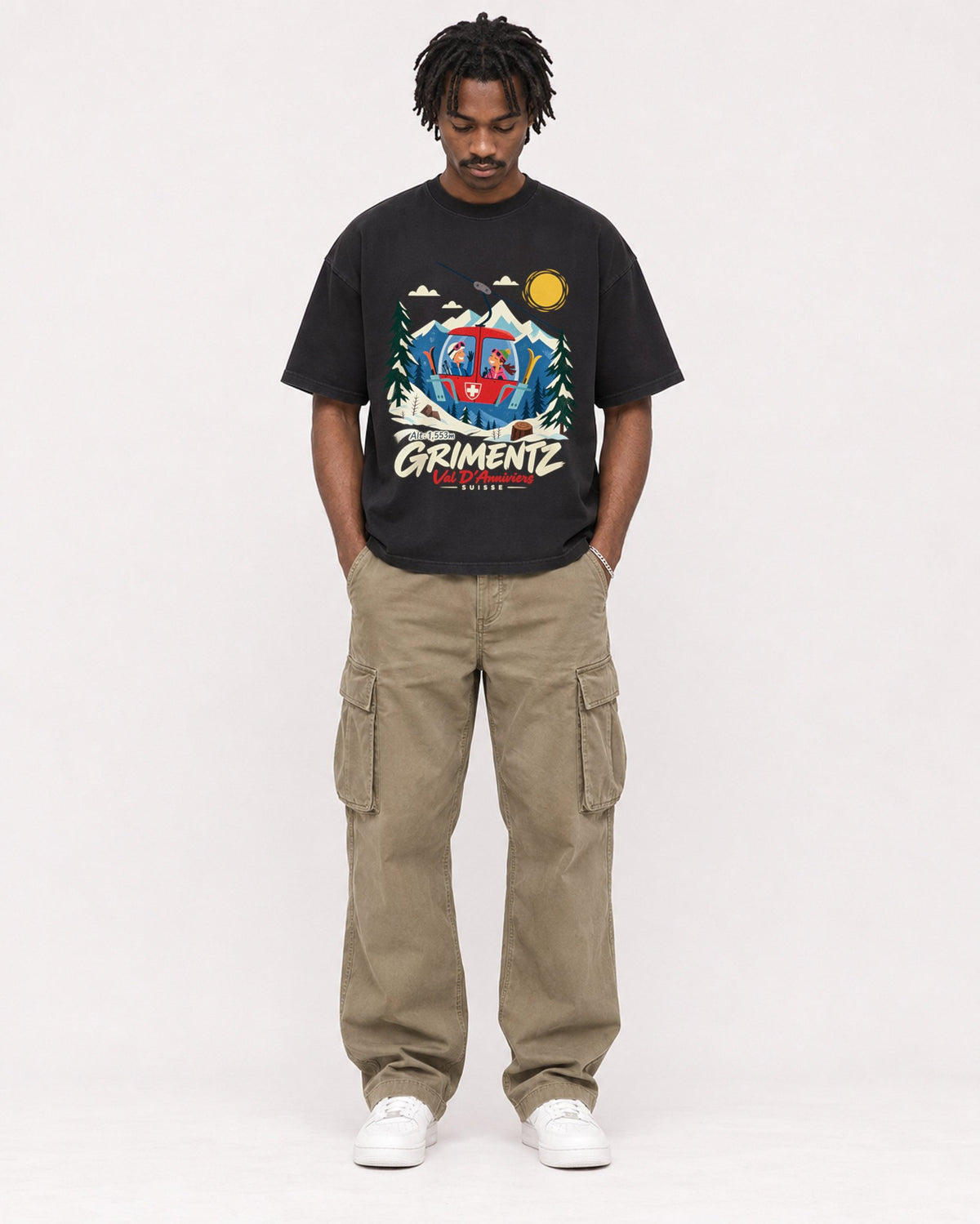 Mockup Boxy Heavyweight Tee Black male full-body 04