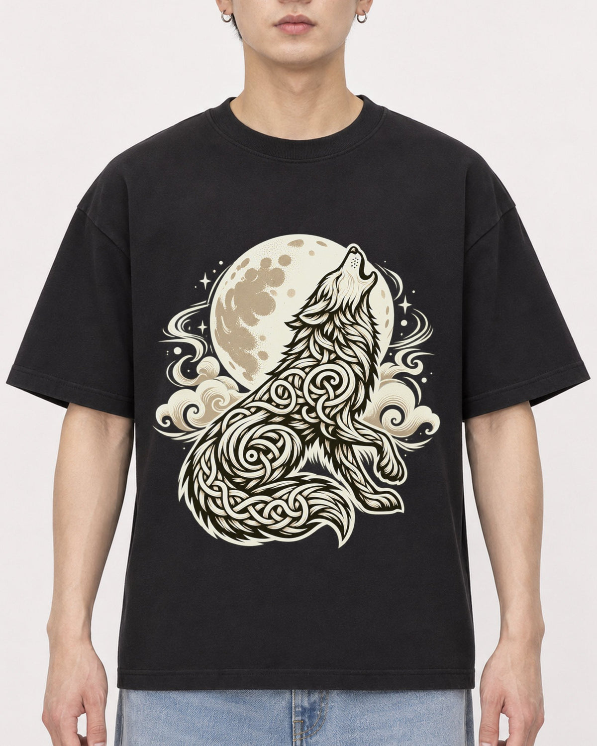 Mockup Boxy Heavyweight Tee Black male close-up 01