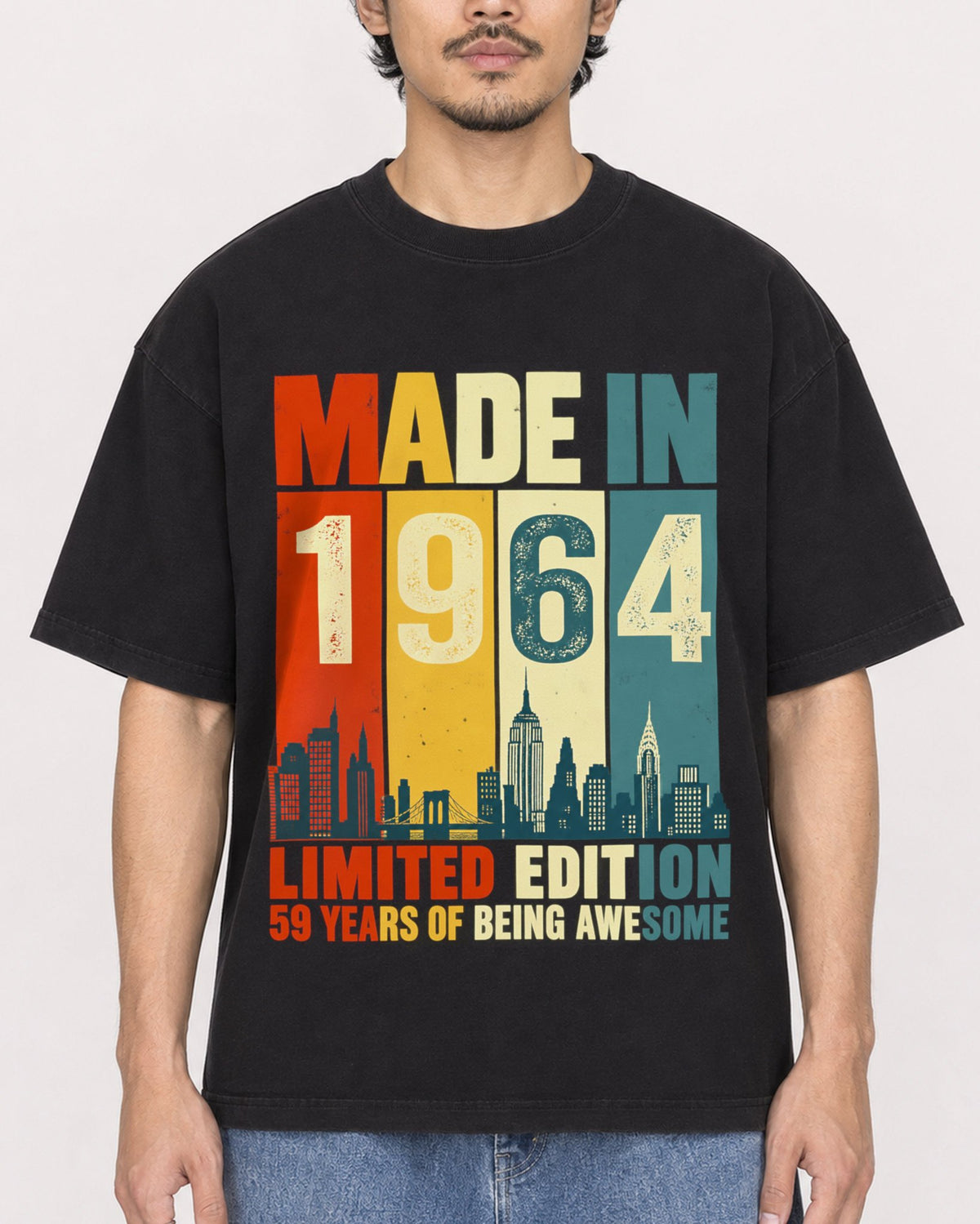 Mockup Boxy Heavyweight Tee Black male close-up 02