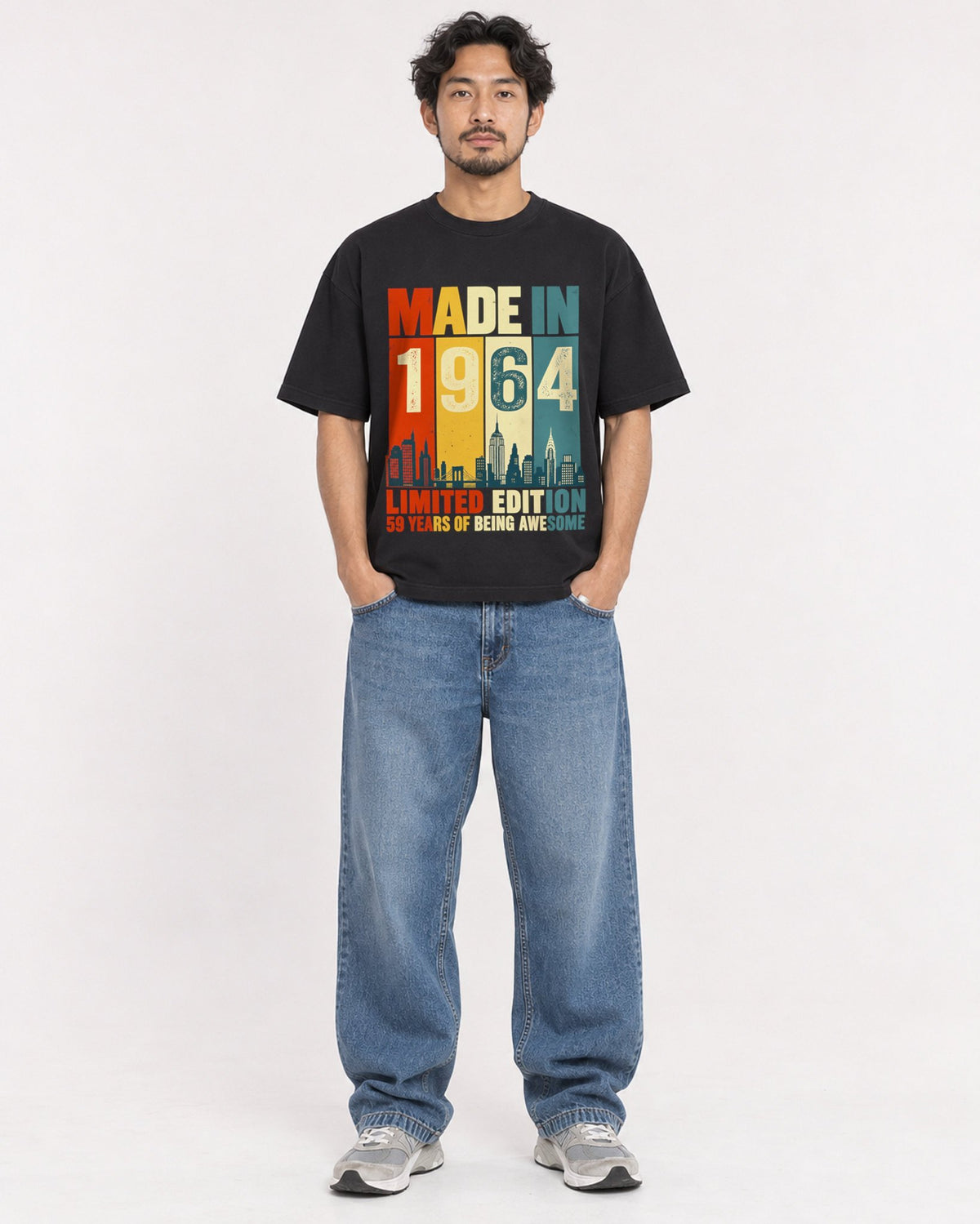 Mockup Boxy Heavyweight Tee Black male full-body 02