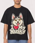 Mockup Boxy Heavyweight Tee Black male close-up 10
