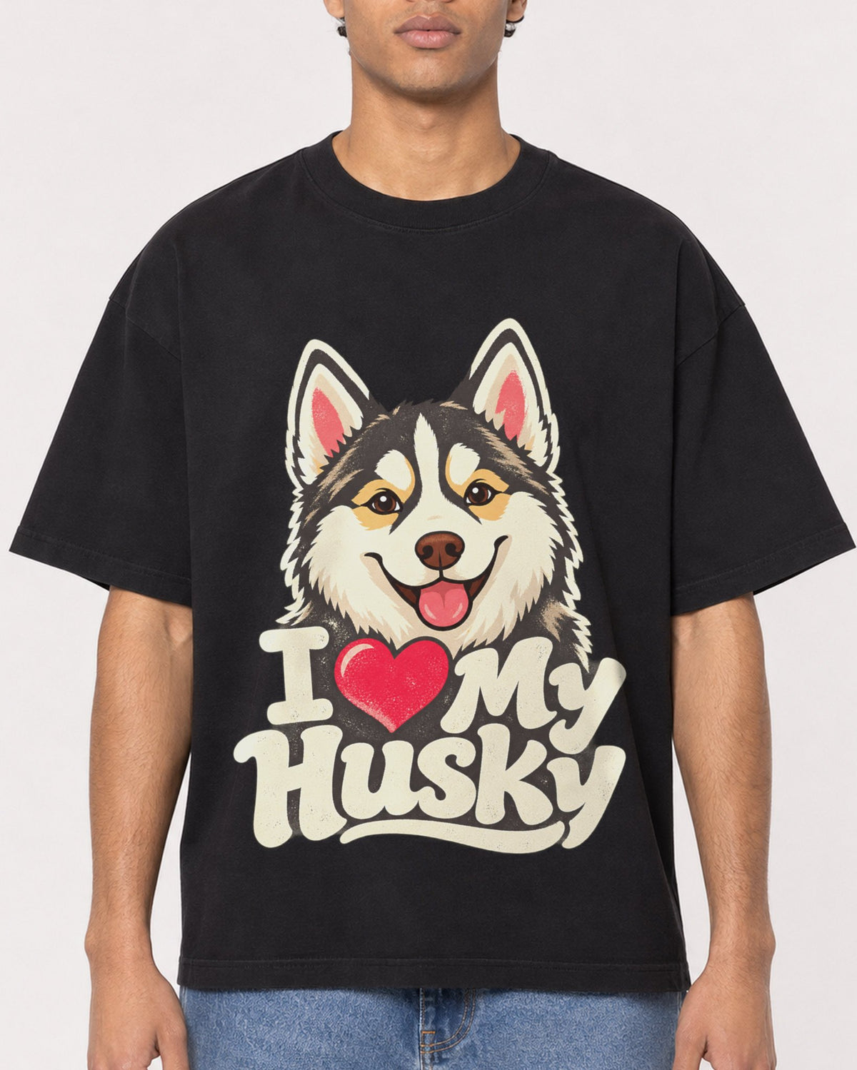 Mockup Boxy Heavyweight Tee Black male close-up 10