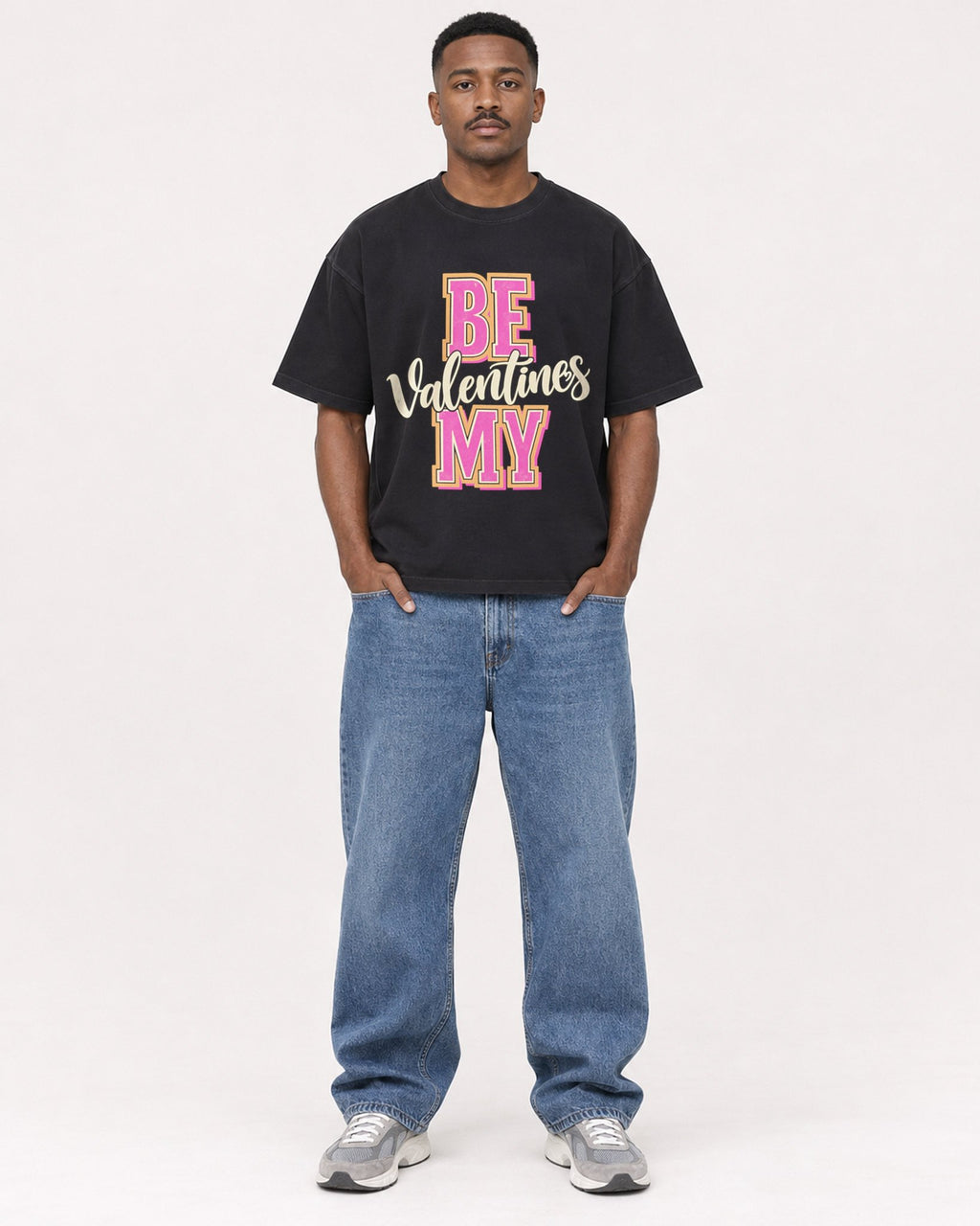 Mockup Boxy Heavyweight Tee Black male full-body 14