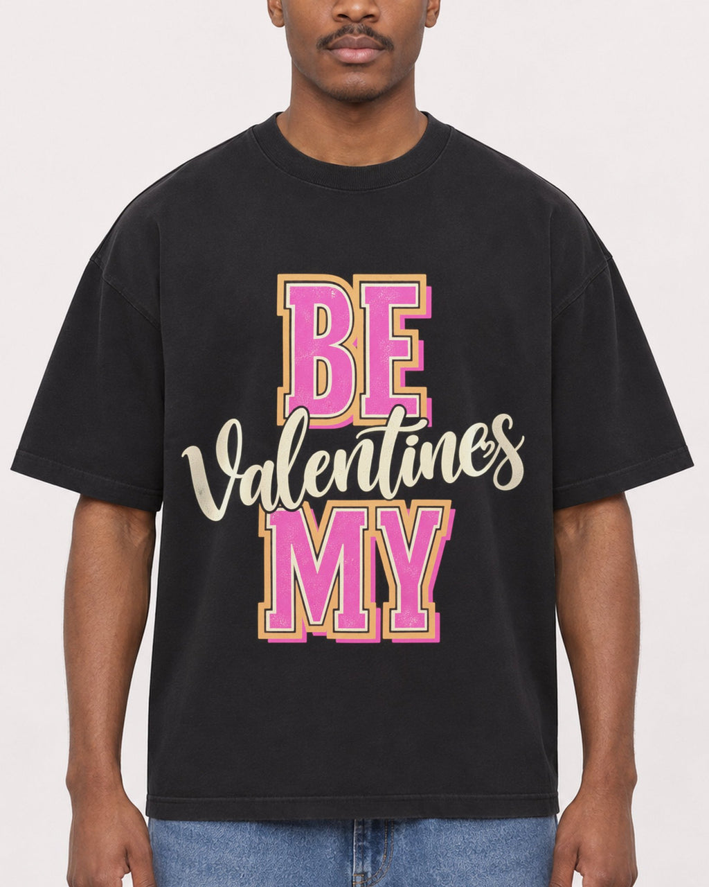 Mockup Boxy Heavyweight Tee Black male close-up 14